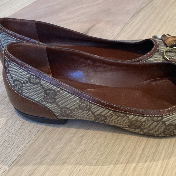 Gucci Logo Brown Flats with Bamboo Horsebit Detail Size 7 - Picture 7 of 8